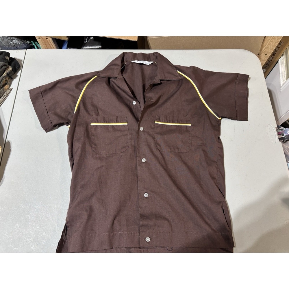 Vintage 1960s Hilton Bowling Shirt S 14 14.5 Brown Yellow
